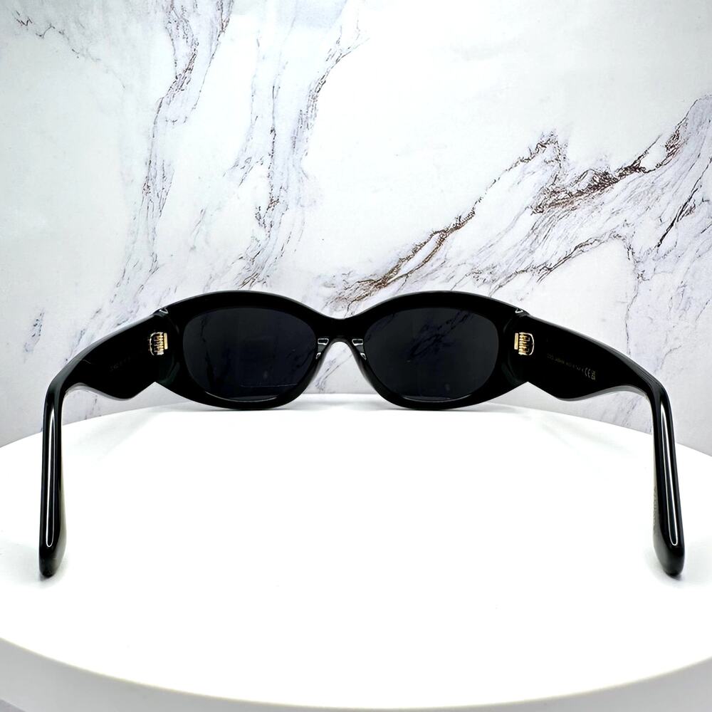 New Dolce & Gabbana Sunglasses Black Oval Acetate Gold Metal DG Gray Lens - Picture 8 of 16